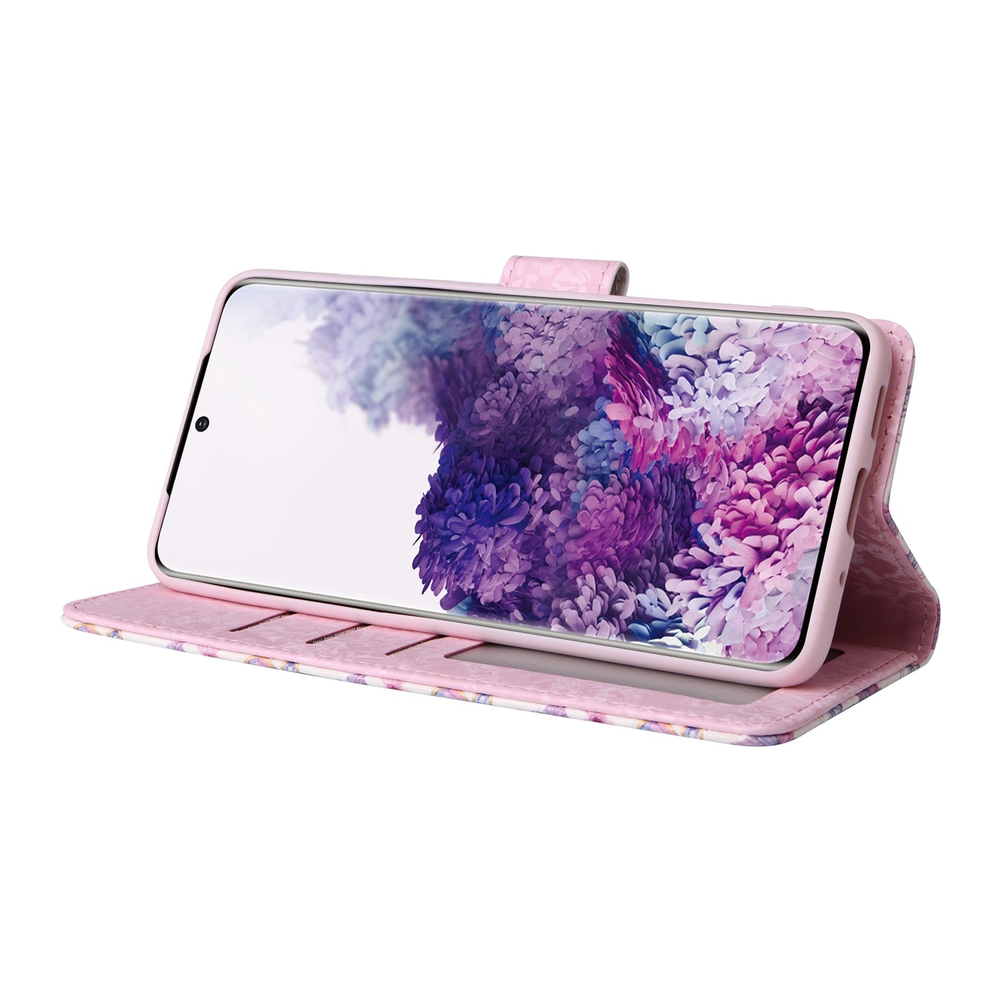 Samsung Galaxy S20 Luxury Bronzing Leather Case - Floral RFID Wallet Cover with Stand & Card Slots