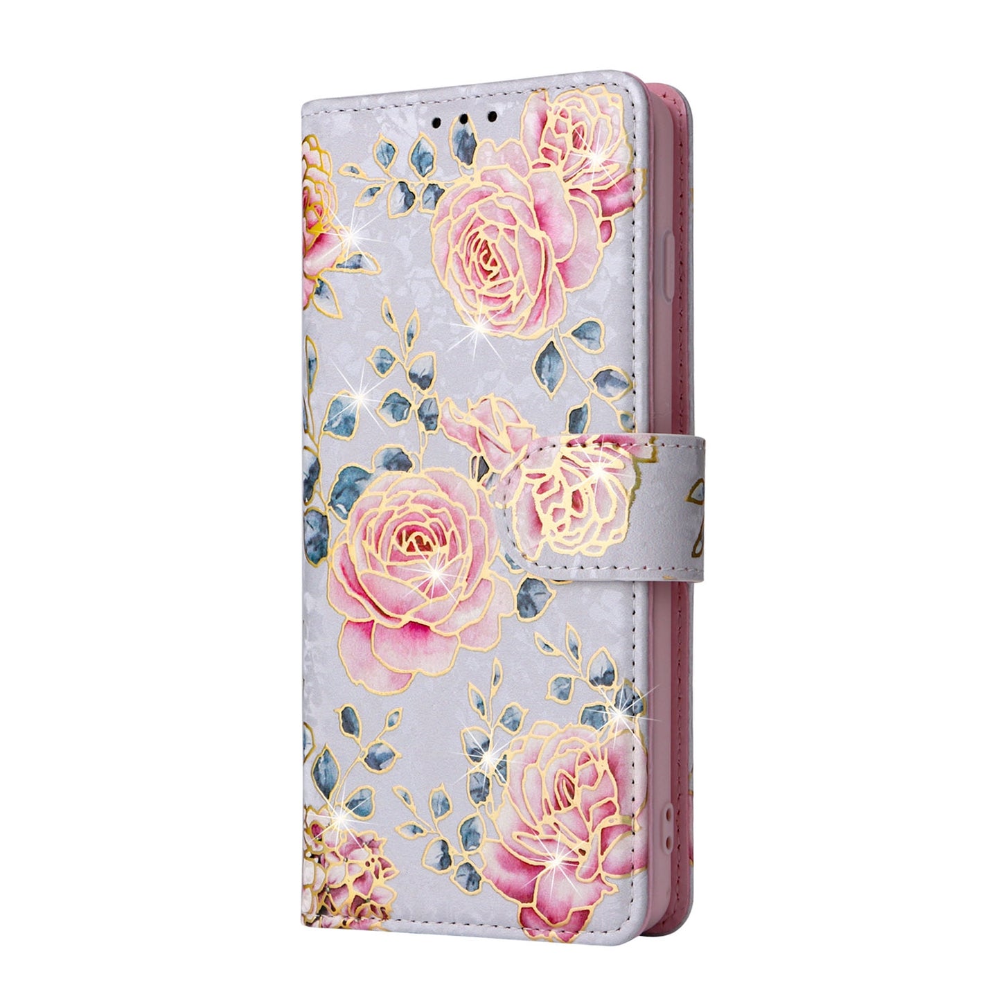 Samsung Galaxy S10 Plus Luxury Bronzing Leather Case - Floral RFID Wallet Cover with Stand & Card Slots