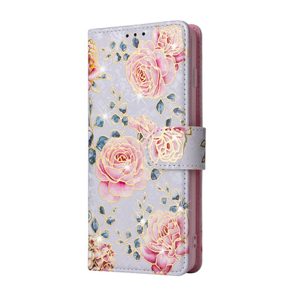 Samsung Galaxy S10 Plus Luxury Bronzing Leather Case - Floral RFID Wallet Cover with Stand & Card Slots