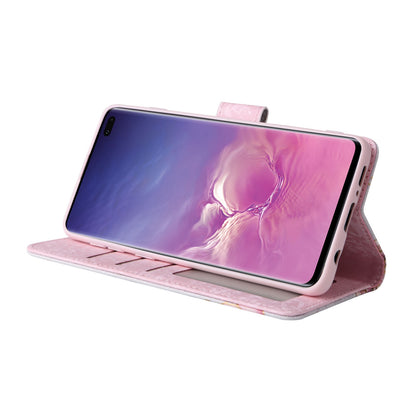 Samsung Galaxy S10 Plus Luxury Bronzing Leather Case - Floral RFID Wallet Cover with Stand & Card Slots