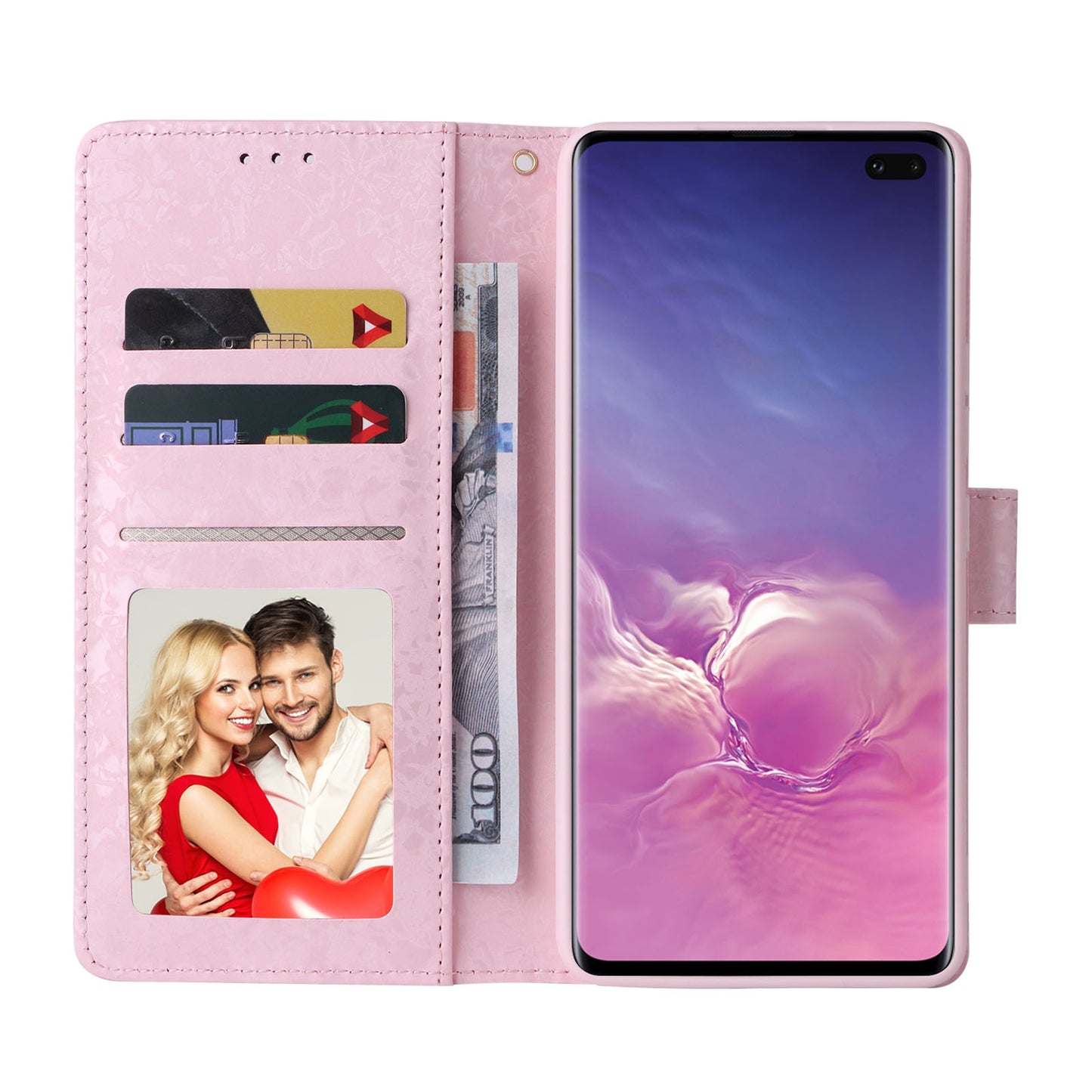 Samsung Galaxy S10 Plus Luxury Bronzing Leather Case - Floral RFID Wallet Cover with Stand & Card Slots