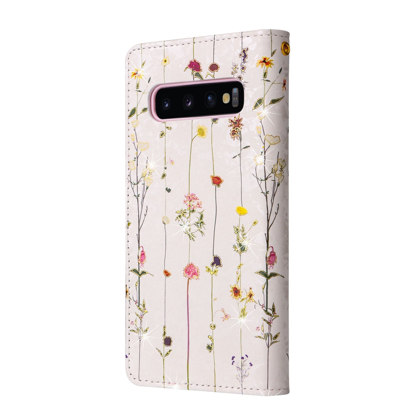 Samsung Galaxy S10 Plus Luxury Bronzing Leather Case - Floral RFID Wallet Cover with Stand & Card Slots