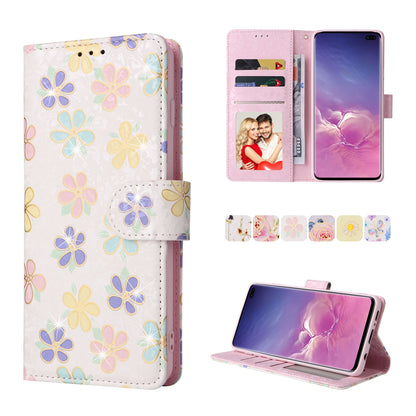 Samsung Galaxy S10 Plus Luxury Bronzing Leather Case - Floral RFID Wallet Cover with Stand & Card Slots