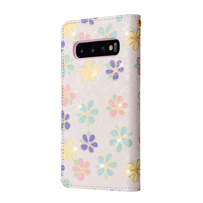 Samsung Galaxy S10 Plus Luxury Bronzing Leather Case - Floral RFID Wallet Cover with Stand & Card Slots