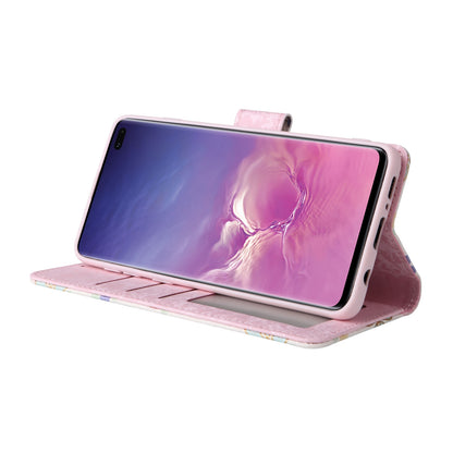 Samsung Galaxy S10 Plus Luxury Bronzing Leather Case - Floral RFID Wallet Cover with Stand & Card Slots