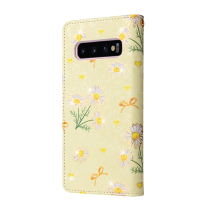 Samsung Galaxy S10 Plus Luxury Bronzing Leather Case - Floral RFID Wallet Cover with Stand & Card Slots