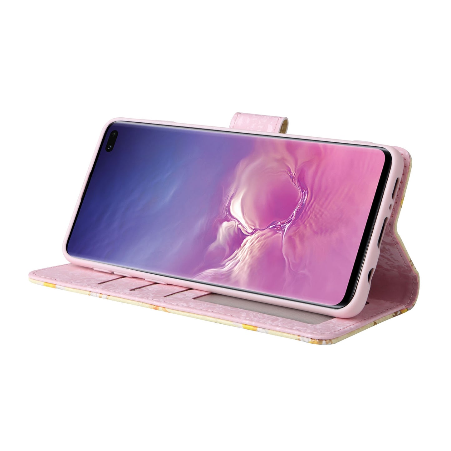 Samsung Galaxy S10 Plus Luxury Bronzing Leather Case - Floral RFID Wallet Cover with Stand & Card Slots