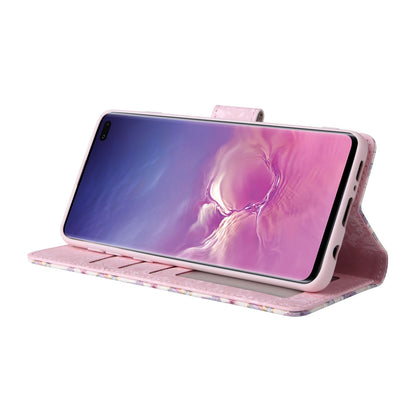 Samsung Galaxy S10 Plus Luxury Bronzing Leather Case - Floral RFID Wallet Cover with Stand & Card Slots