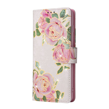 Samsung Galaxy S10 Plus Luxury Bronzing Leather Case - Floral RFID Wallet Cover with Stand & Card Slots