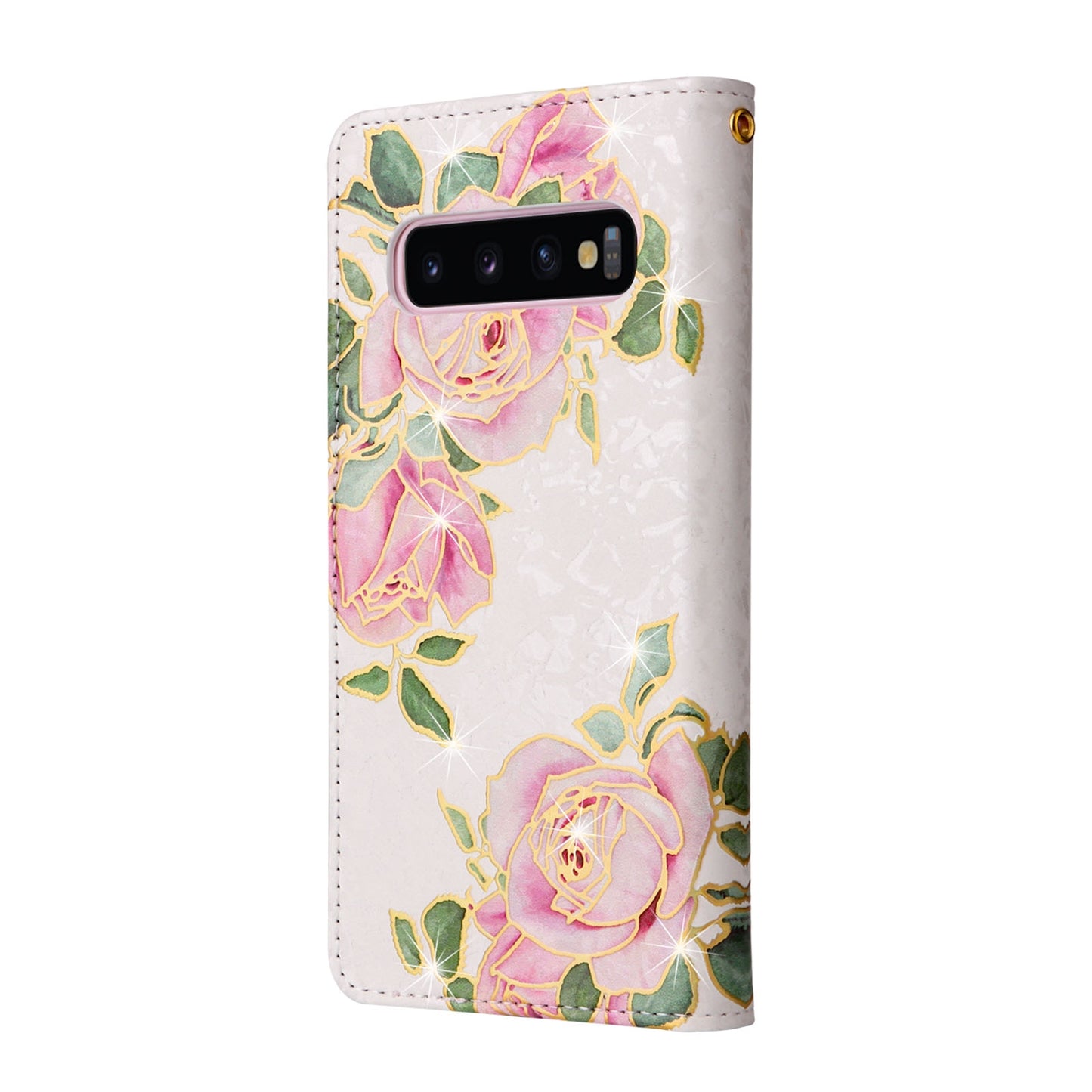 Samsung Galaxy S10 Plus Luxury Bronzing Leather Case - Floral RFID Wallet Cover with Stand & Card Slots