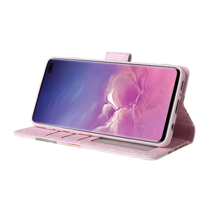 Samsung Galaxy S10 Plus Luxury Bronzing Leather Case - Floral RFID Wallet Cover with Stand & Card Slots