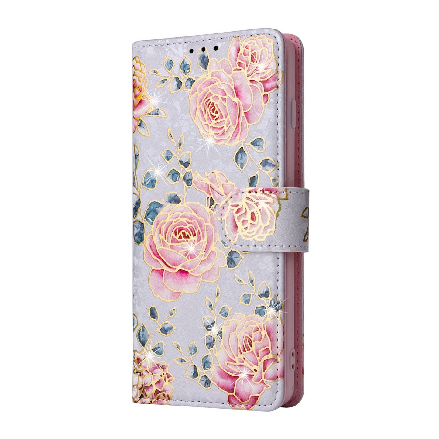 Samsung Galaxy S10 Luxury Bronzing Leather Case - Floral RFID Wallet Cover with Stand & Card Slots
