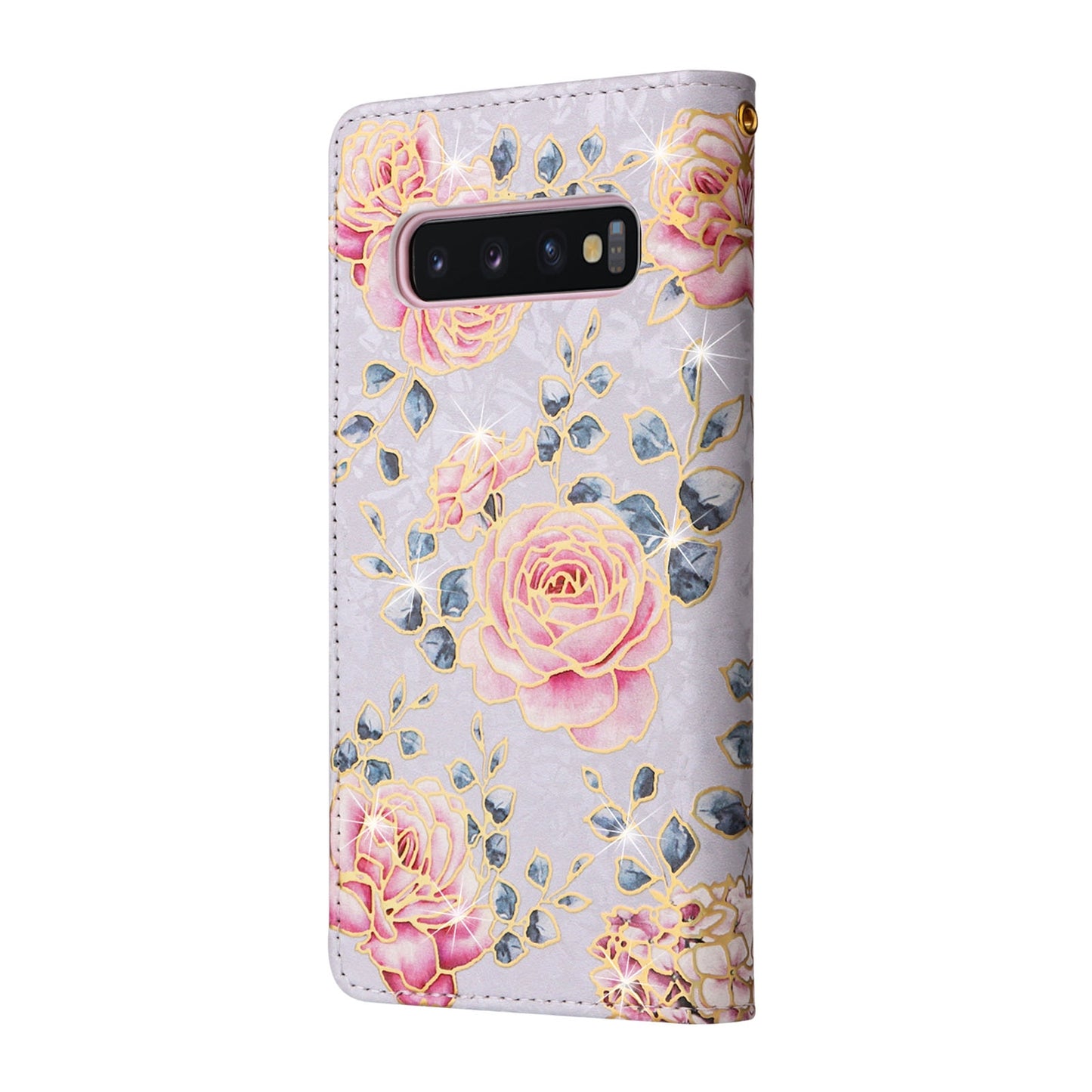 Samsung Galaxy S10 Luxury Bronzing Leather Case - Floral RFID Wallet Cover with Stand & Card Slots