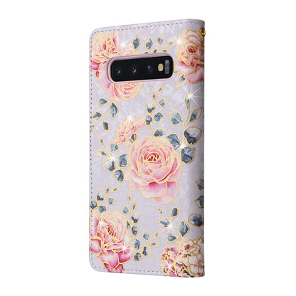 Samsung Galaxy S10 Luxury Bronzing Leather Case - Floral RFID Wallet Cover with Stand & Card Slots