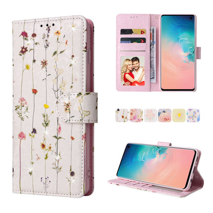 Samsung Galaxy S10 Luxury Bronzing Leather Case - Floral RFID Wallet Cover with Stand & Card Slots
