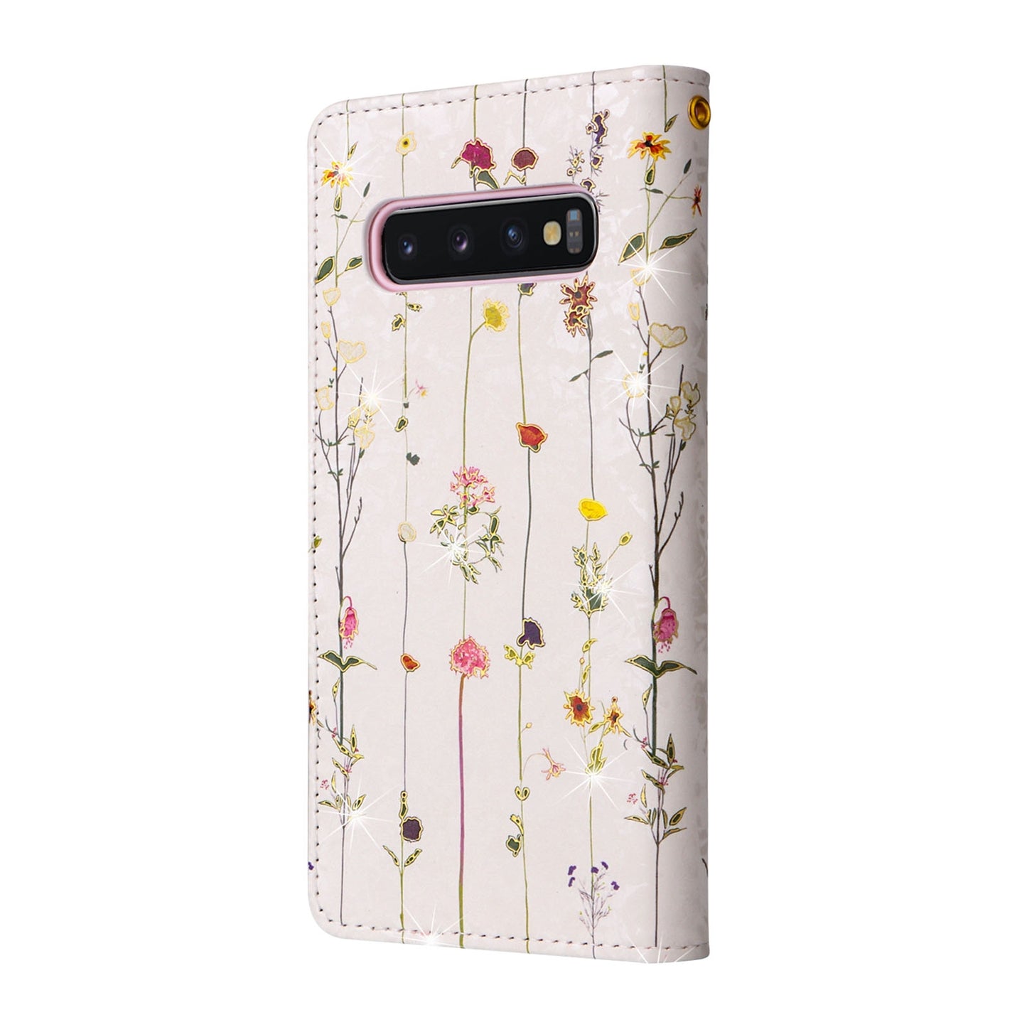 Samsung Galaxy S10 Luxury Bronzing Leather Case - Floral RFID Wallet Cover with Stand & Card Slots