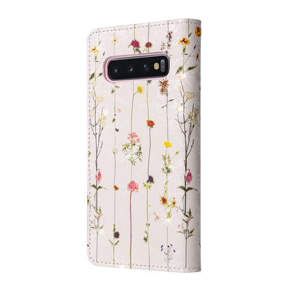 Samsung Galaxy S10 Luxury Bronzing Leather Case - Floral RFID Wallet Cover with Stand & Card Slots