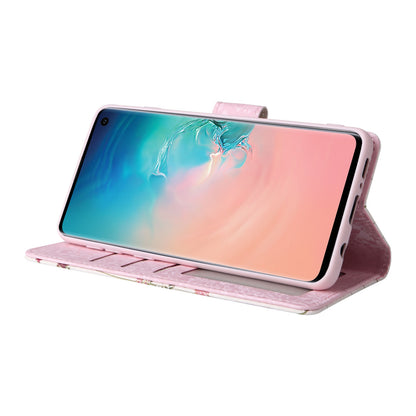 Samsung Galaxy S10 Luxury Bronzing Leather Case - Floral RFID Wallet Cover with Stand & Card Slots