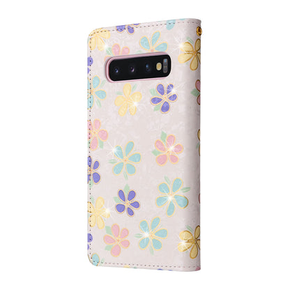 Samsung Galaxy S10 Luxury Bronzing Leather Case - Floral RFID Wallet Cover with Stand & Card Slots