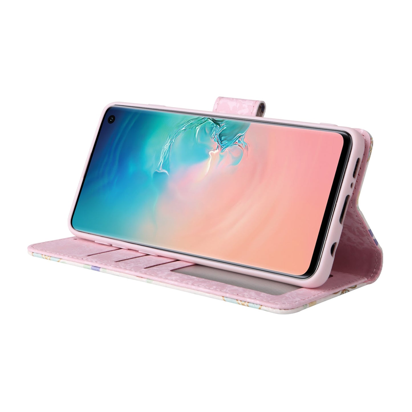 Samsung Galaxy S10 Luxury Bronzing Leather Case - Floral RFID Wallet Cover with Stand & Card Slots