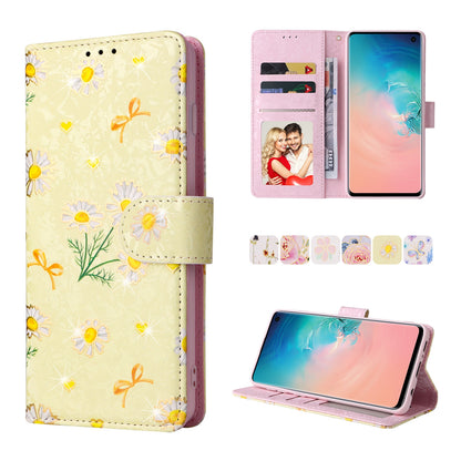 Samsung Galaxy S10 Luxury Bronzing Leather Case - Floral RFID Wallet Cover with Stand & Card Slots