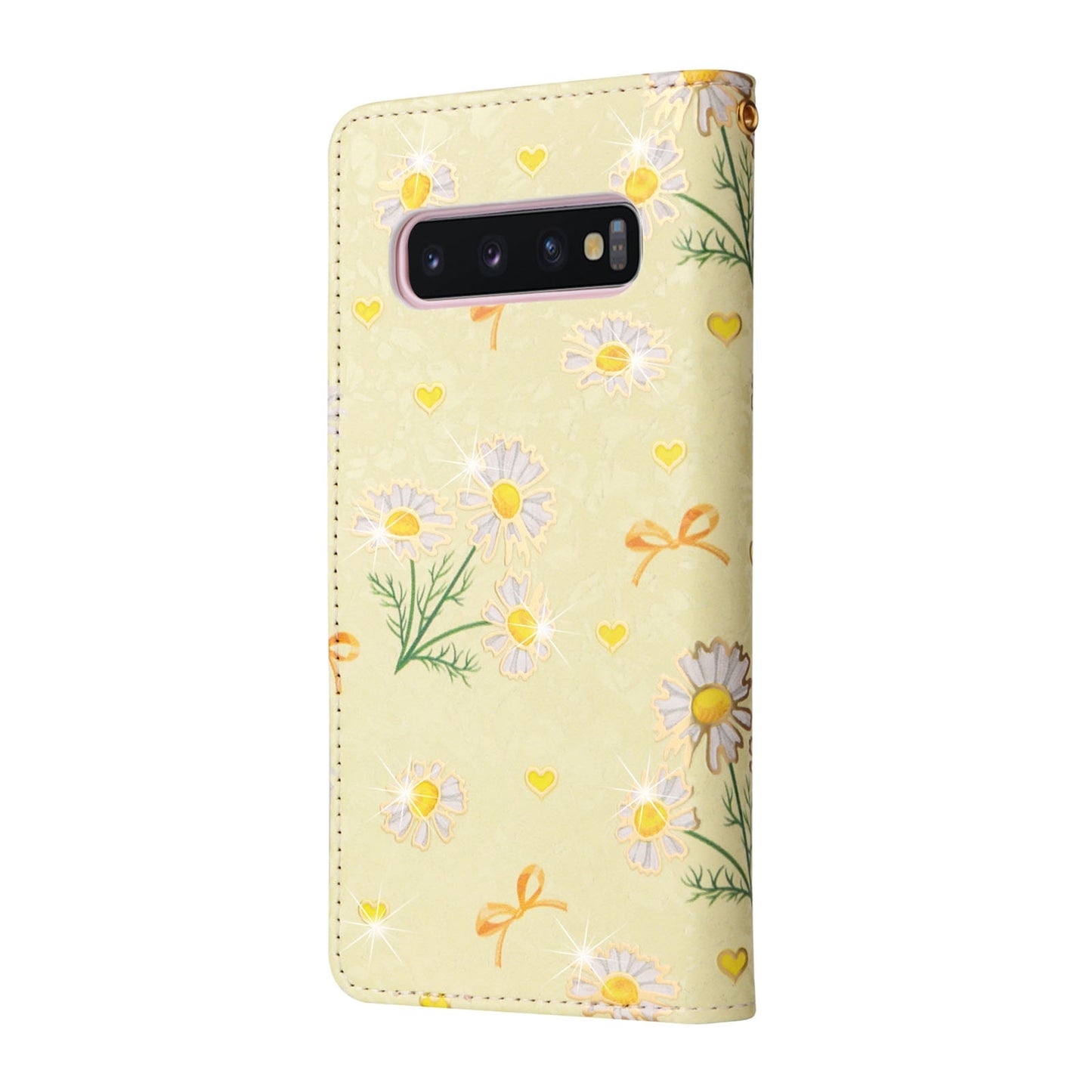 Samsung Galaxy S10 Luxury Bronzing Leather Case - Floral RFID Wallet Cover with Stand & Card Slots