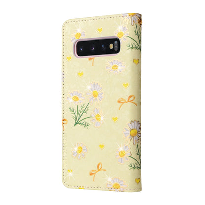 Samsung Galaxy S10 Luxury Bronzing Leather Case - Floral RFID Wallet Cover with Stand & Card Slots