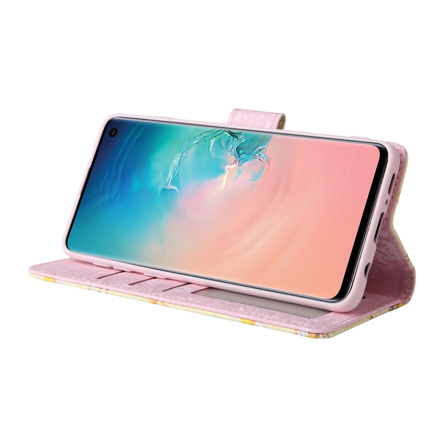 Samsung Galaxy S10 Luxury Bronzing Leather Case - Floral RFID Wallet Cover with Stand & Card Slots