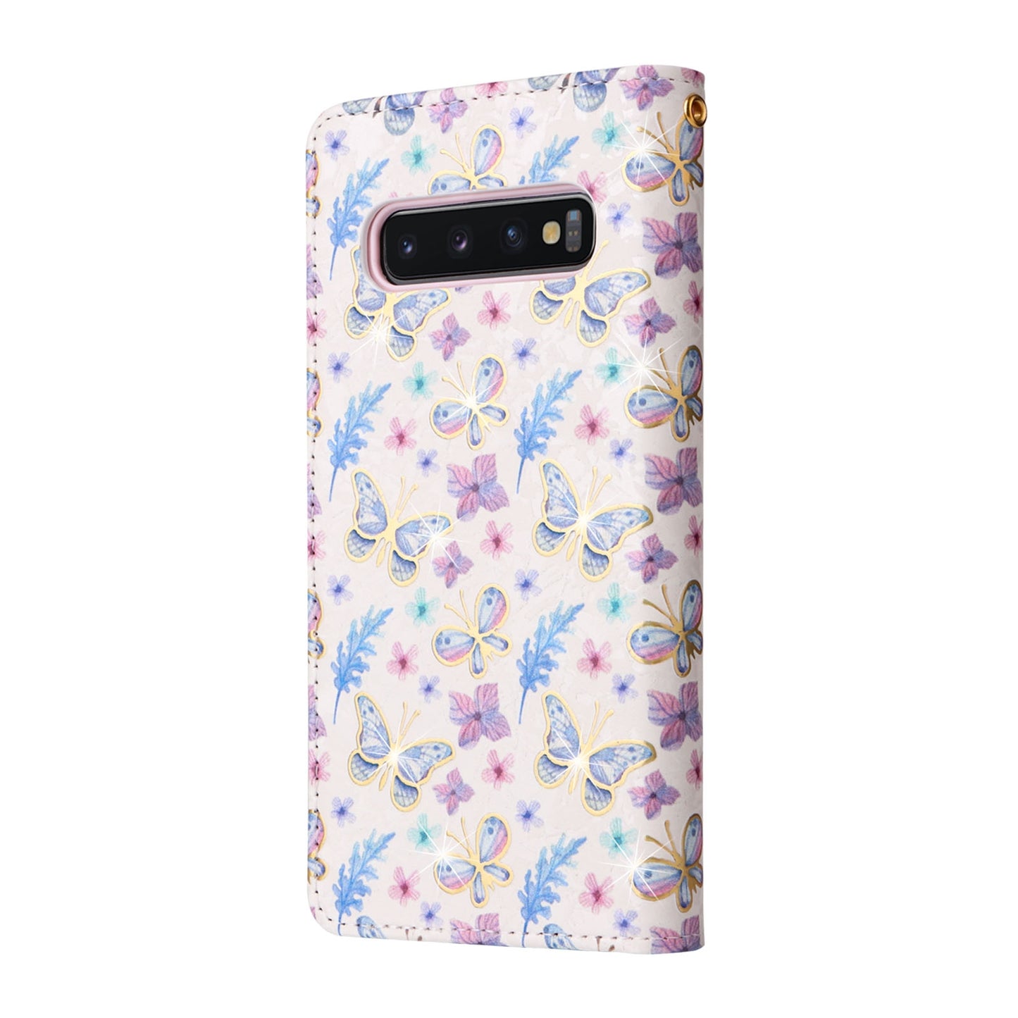 Samsung Galaxy S10 Luxury Bronzing Leather Case - Floral RFID Wallet Cover with Stand & Card Slots