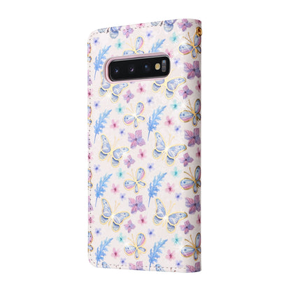 Samsung Galaxy S10 Luxury Bronzing Leather Case - Floral RFID Wallet Cover with Stand & Card Slots