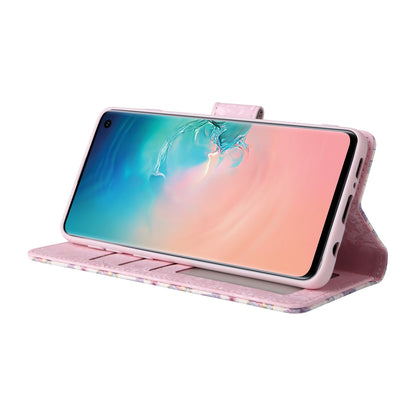 Samsung Galaxy S10 Luxury Bronzing Leather Case - Floral RFID Wallet Cover with Stand & Card Slots