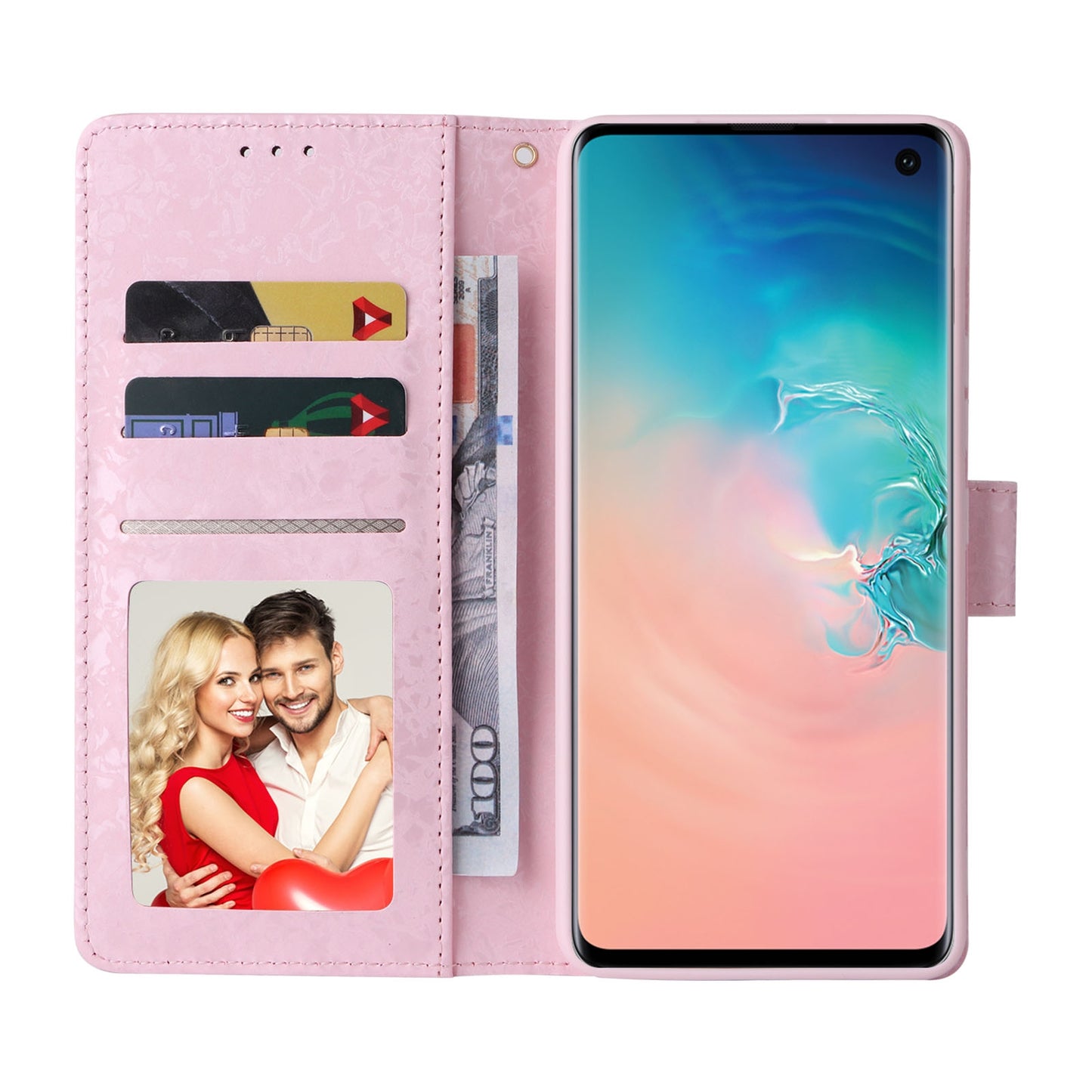 Samsung Galaxy S10 Luxury Bronzing Leather Case - Floral RFID Wallet Cover with Stand & Card Slots