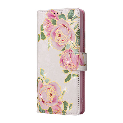 Samsung Galaxy S10 Luxury Bronzing Leather Case - Floral RFID Wallet Cover with Stand & Card Slots