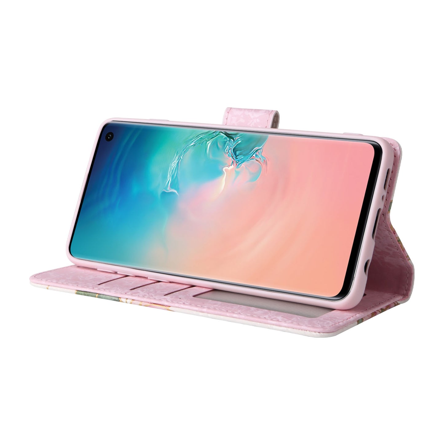 Samsung Galaxy S10 Luxury Bronzing Leather Case - Floral RFID Wallet Cover with Stand & Card Slots