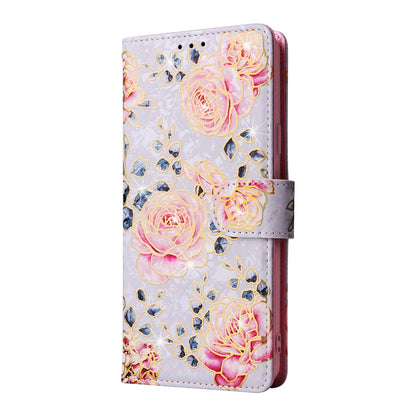 Samsung Galaxy S9 Plus Luxury Bronzing Leather Case - Floral RFID Wallet Cover with Stand & Card Slots
