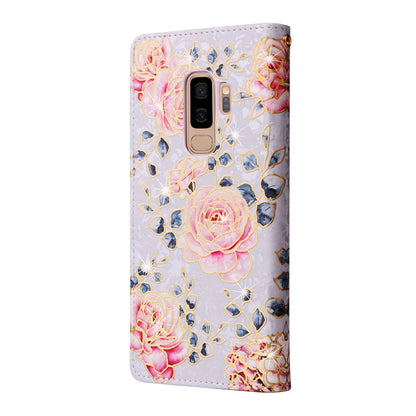 Samsung Galaxy S9 Plus Luxury Bronzing Leather Case - Floral RFID Wallet Cover with Stand & Card Slots