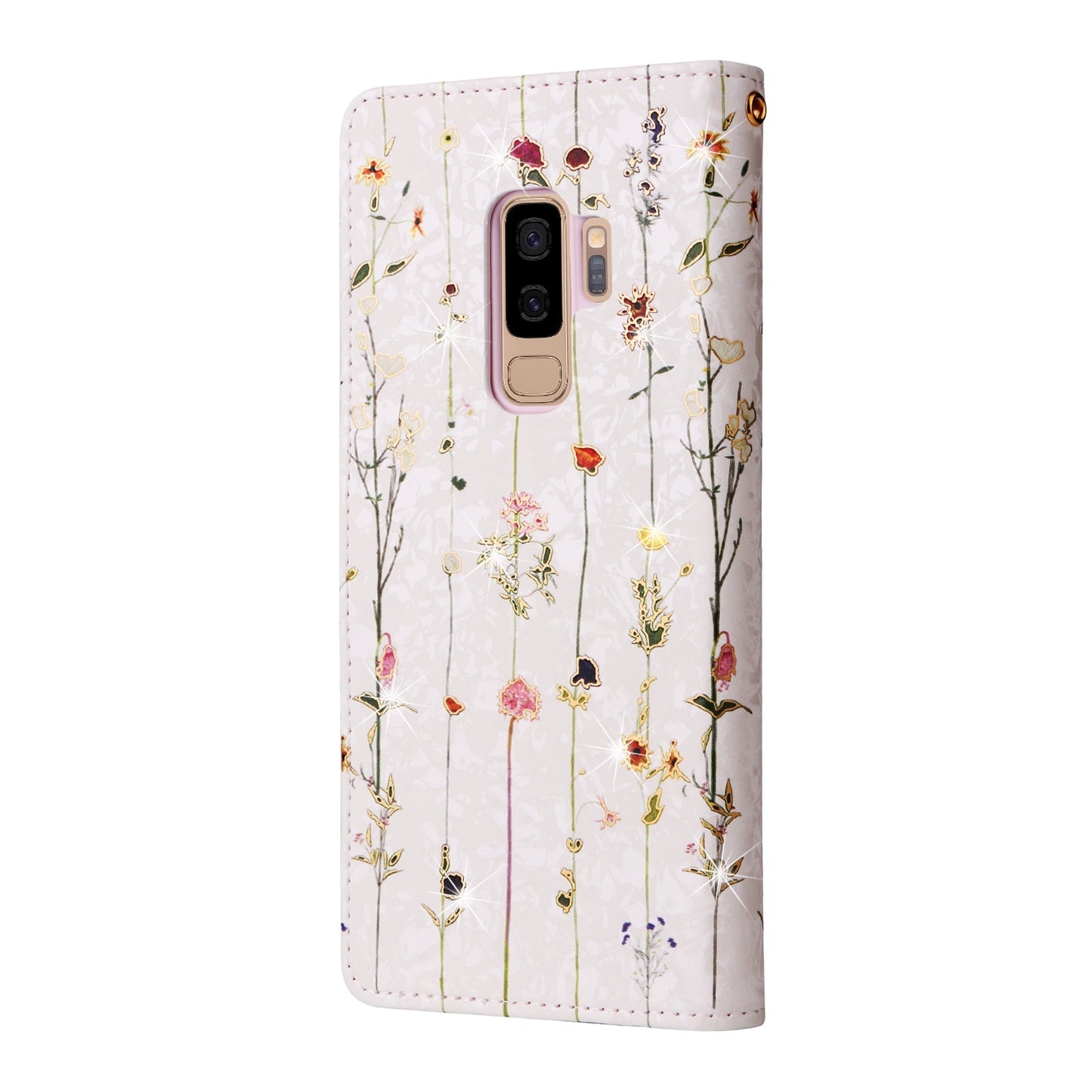 Samsung Galaxy S9 Plus Luxury Bronzing Leather Case - Floral RFID Wallet Cover with Stand & Card Slots