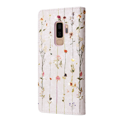 Samsung Galaxy S9 Plus Luxury Bronzing Leather Case - Floral RFID Wallet Cover with Stand & Card Slots