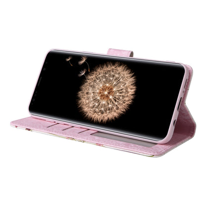 Samsung Galaxy S9 Plus Luxury Bronzing Leather Case - Floral RFID Wallet Cover with Stand & Card Slots
