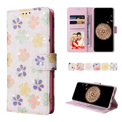 Samsung Galaxy S9 Plus Luxury Bronzing Leather Case - Floral RFID Wallet Cover with Stand & Card Slots