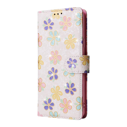 Samsung Galaxy S9 Plus Luxury Bronzing Leather Case - Floral RFID Wallet Cover with Stand & Card Slots