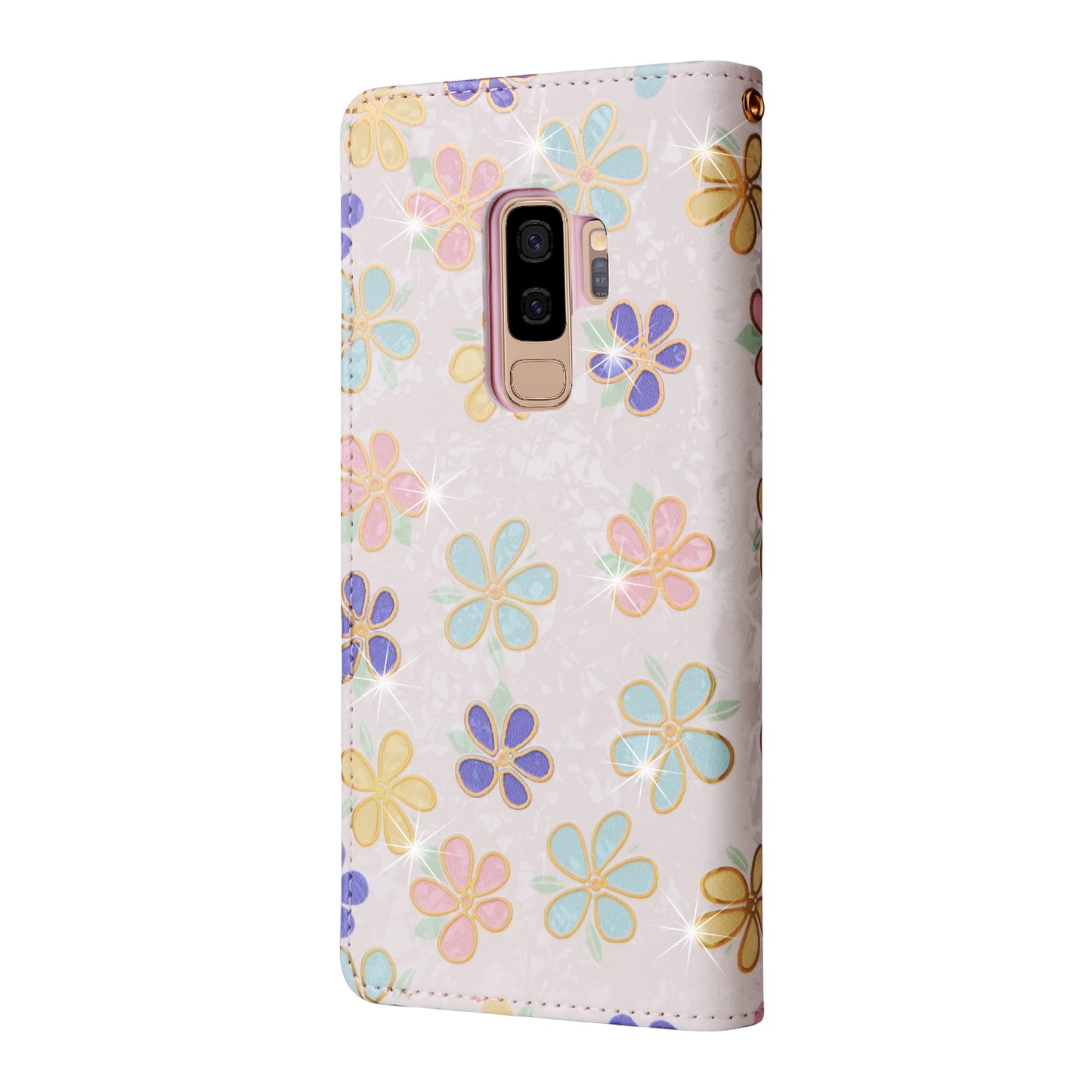 Samsung Galaxy S9 Plus Luxury Bronzing Leather Case - Floral RFID Wallet Cover with Stand & Card Slots