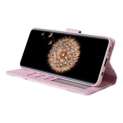 Samsung Galaxy S9 Plus Luxury Bronzing Leather Case - Floral RFID Wallet Cover with Stand & Card Slots