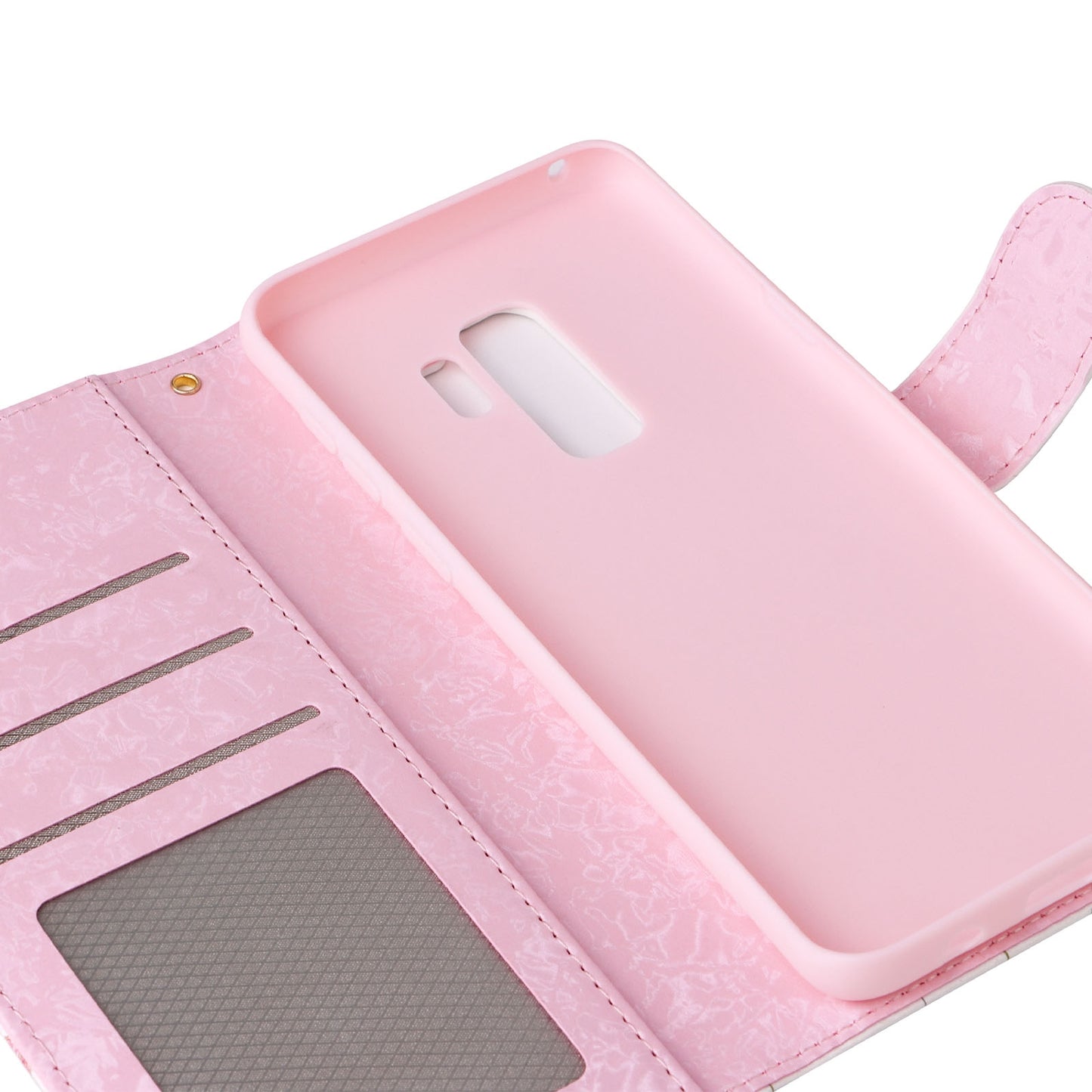 Samsung Galaxy S9 Plus Luxury Bronzing Leather Case - Floral RFID Wallet Cover with Stand & Card Slots