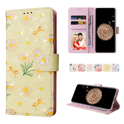 Samsung Galaxy S9 Plus Luxury Bronzing Leather Case - Floral RFID Wallet Cover with Stand & Card Slots