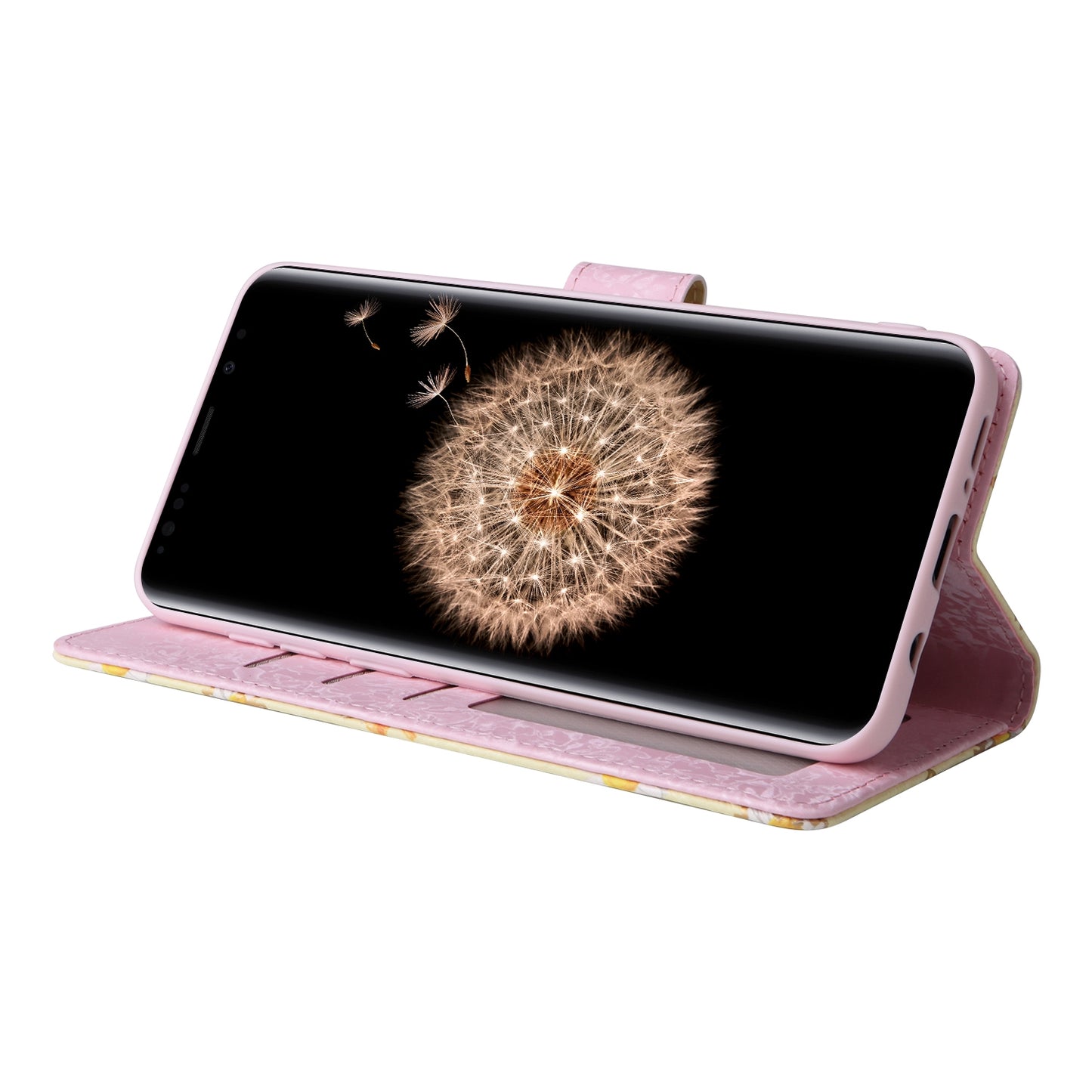 Samsung Galaxy S9 Plus Luxury Bronzing Leather Case - Floral RFID Wallet Cover with Stand & Card Slots