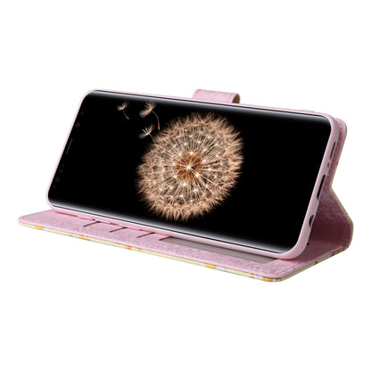 Samsung Galaxy S9 Plus Luxury Bronzing Leather Case - Floral RFID Wallet Cover with Stand & Card Slots