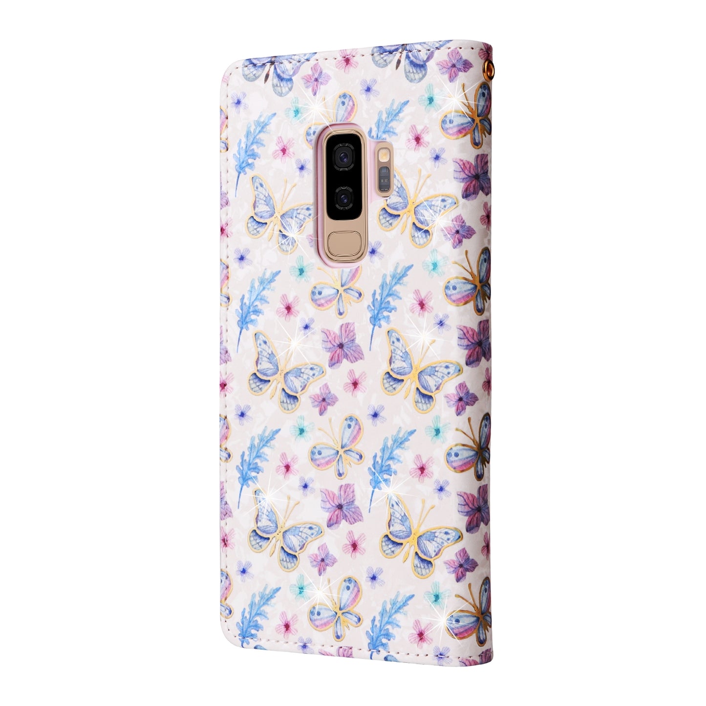 Samsung Galaxy S9 Plus Luxury Bronzing Leather Case - Floral RFID Wallet Cover with Stand & Card Slots
