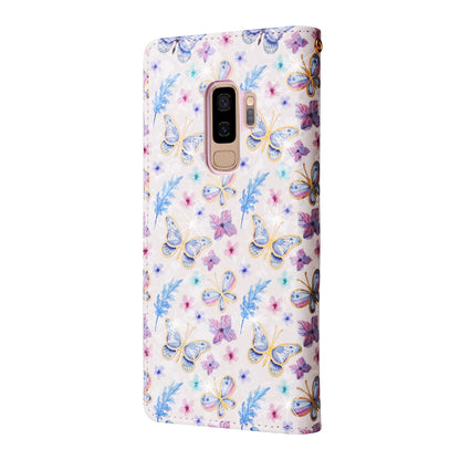 Samsung Galaxy S9 Plus Luxury Bronzing Leather Case - Floral RFID Wallet Cover with Stand & Card Slots