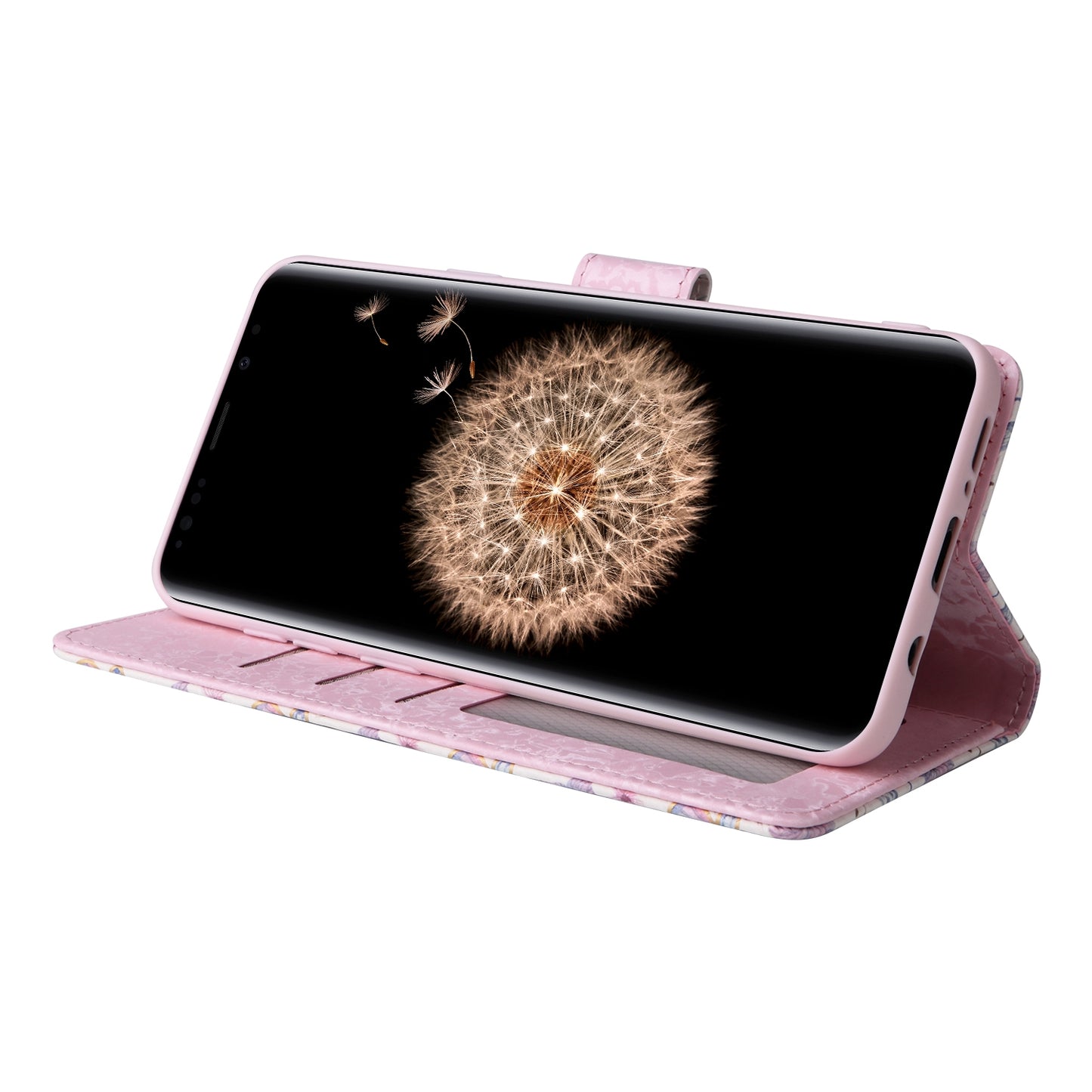 Samsung Galaxy S9 Plus Luxury Bronzing Leather Case - Floral RFID Wallet Cover with Stand & Card Slots